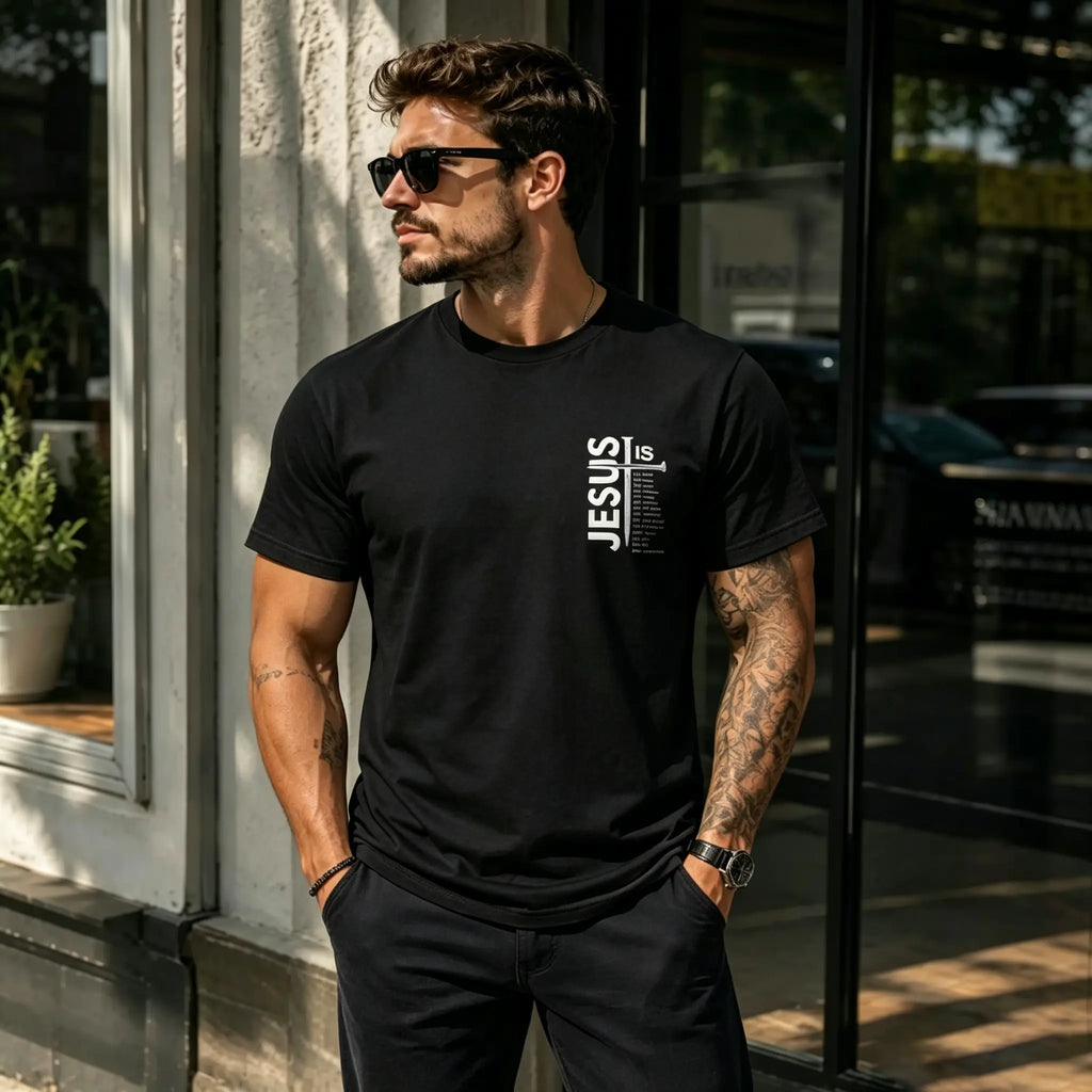 Men's Relaxed Fit Graphic T-Shirt, Breathable 100% Cotton Streetwear Cross Print Top with Short Sleeves, Shortsleeve,back to school,back to school shopping, Casual Clothes Fabric